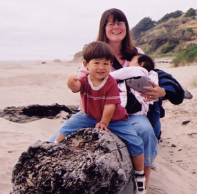 Sitting on a log in Newport